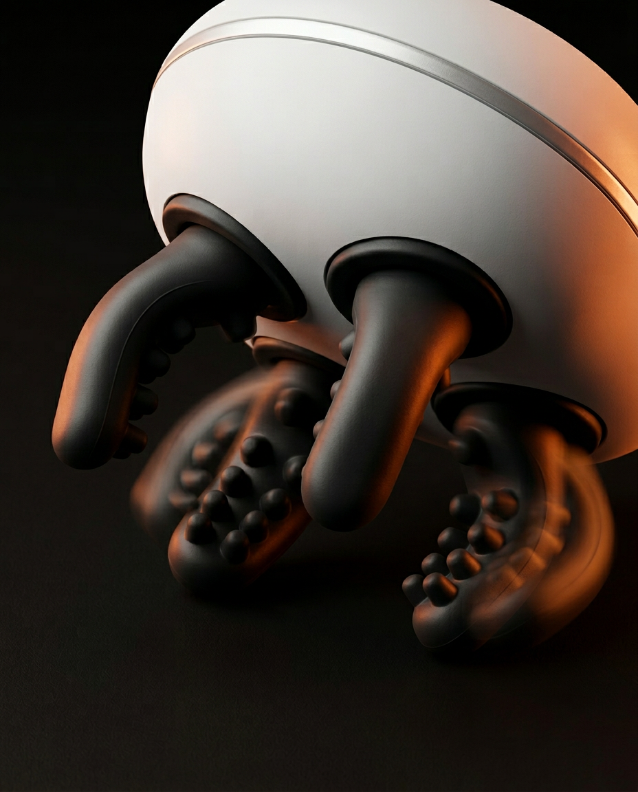Macro of the four silicone kneading claws on the electric scalp massager