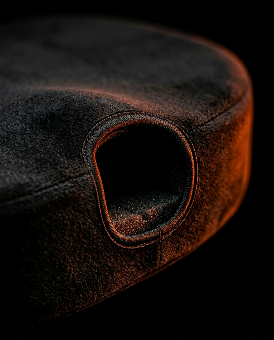 Macro of the U-shaped coccyx cutout at the rear of the seat cushion
