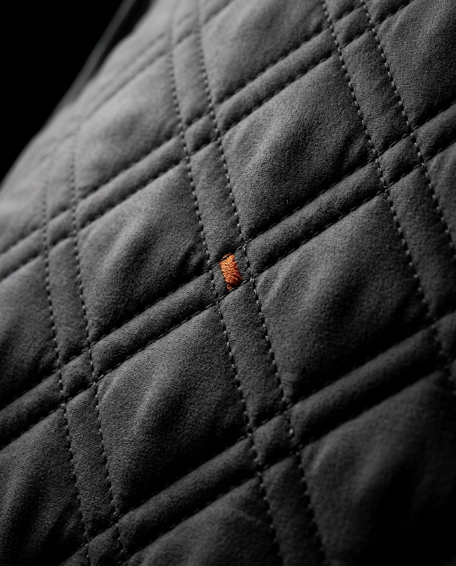 Macro of the diamond quilt stitching on the recliner cover