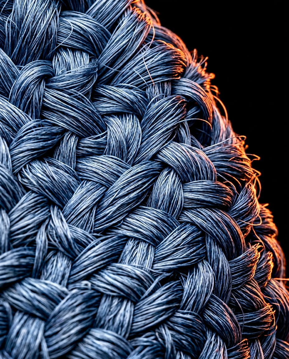 Extreme macro of the cooling blanket's woven blue fiber threads