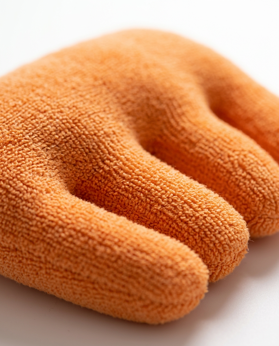 Macro close-up of the soft finger channels on the orange hand cushion