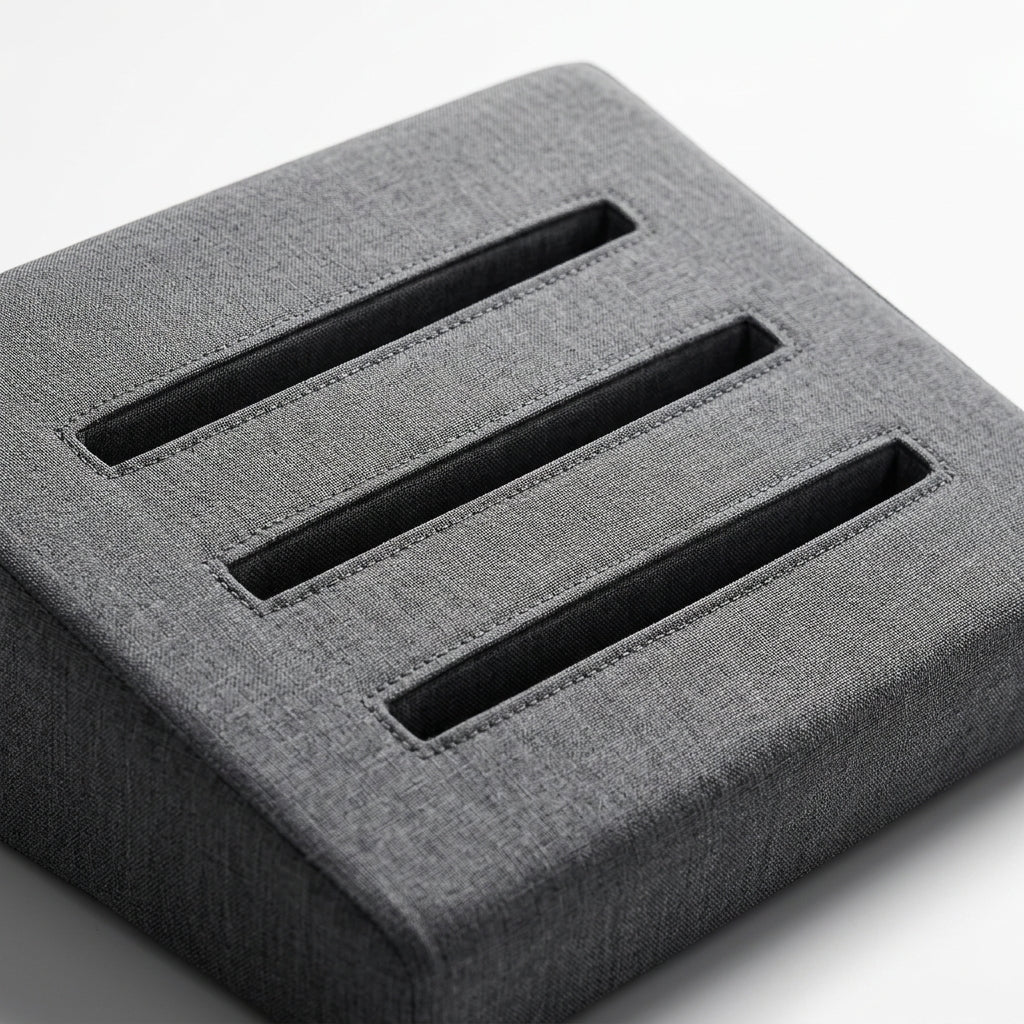 Macro of the three angled device grooves on the grey lap pillow