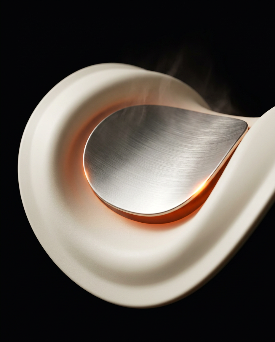 Macro of the brushed metal heating plate glowing warm in the waist massager