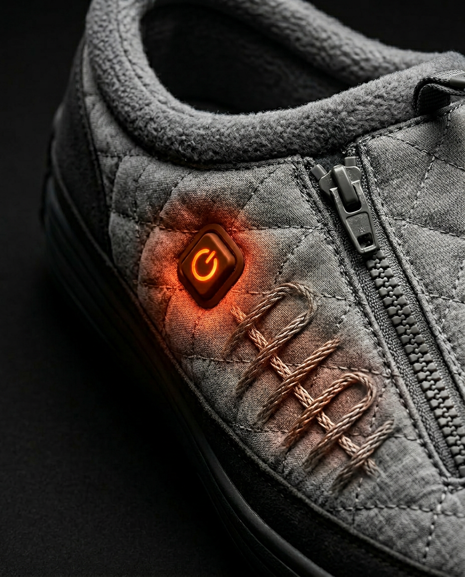 Macro of the glowing forefoot heating zone inside the heated slipper