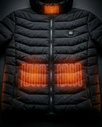 Macro of the jacket's glowing heating elements at chest, back and collar