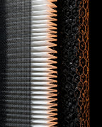 Macro of the layered pre-filter, HEPA pleats and carbon honeycomb