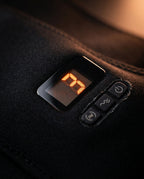 Macro of the waist massager LED controller showing temperature and mode buttons
