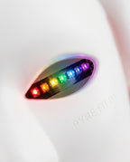 Macro of the eye aperture revealing multicolor LED diodes in the mask