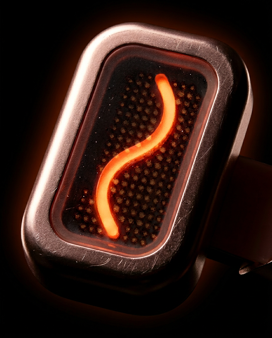 Macro of the glowing red LED treatment head of the skincare wand