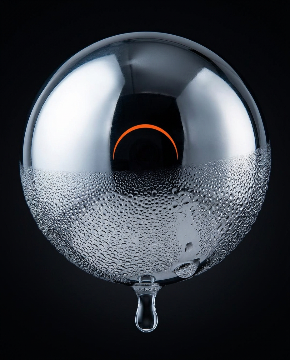 Macro of the polished mirror-finish stainless steel facial ice globe