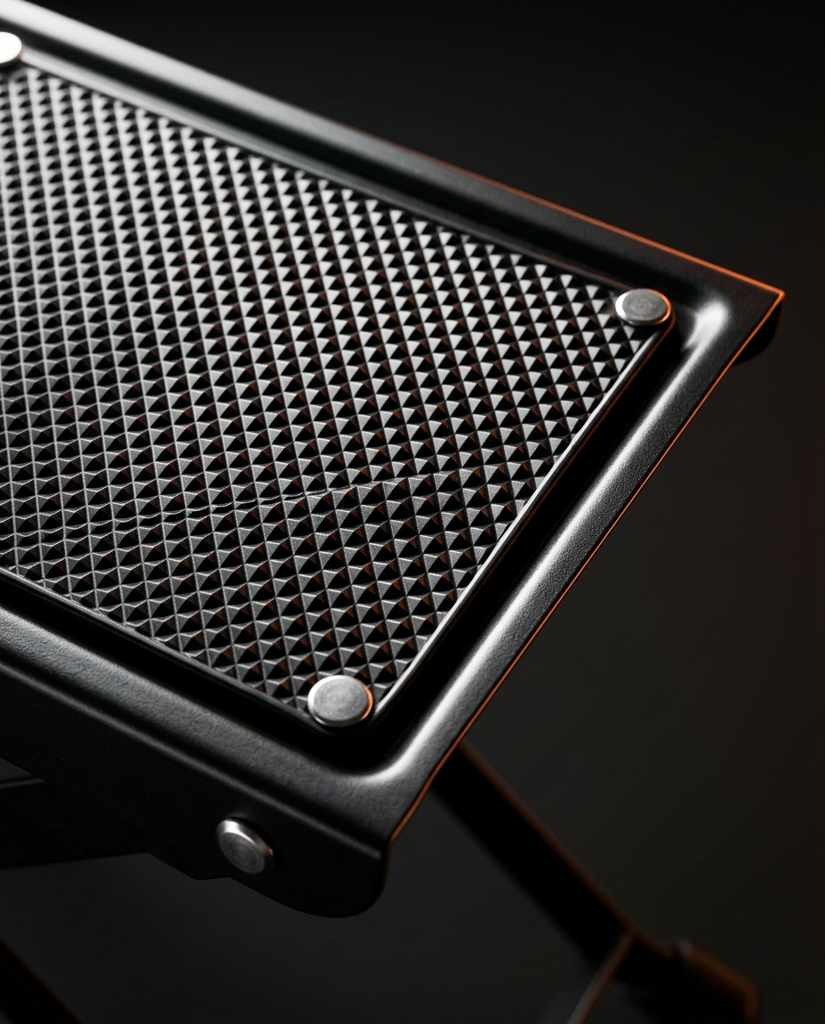 Macro of the textured non-slip rubber top surface of the footrest platform