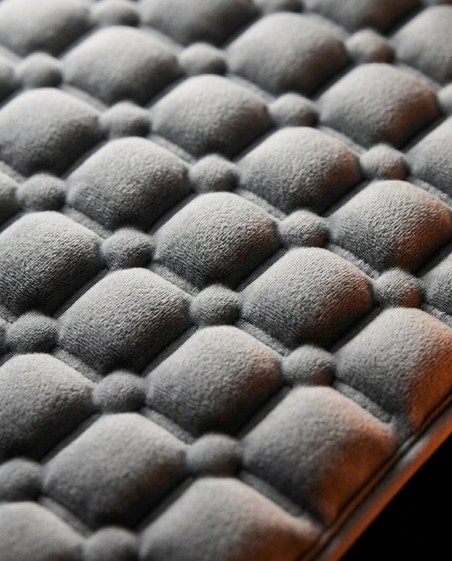 Macro close-up of the quilted gel cell texture on the comfort pad
