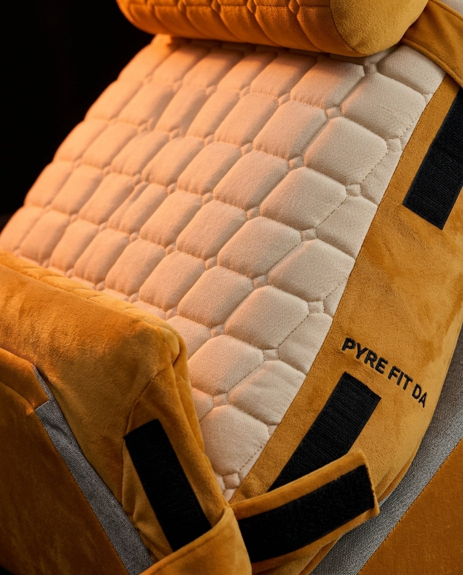 Macro of quilted velvet stitching texture on yellow wedge pillow