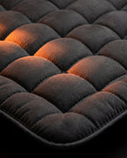 Macro of the plush quilted tufting and stitched channels of the mattress