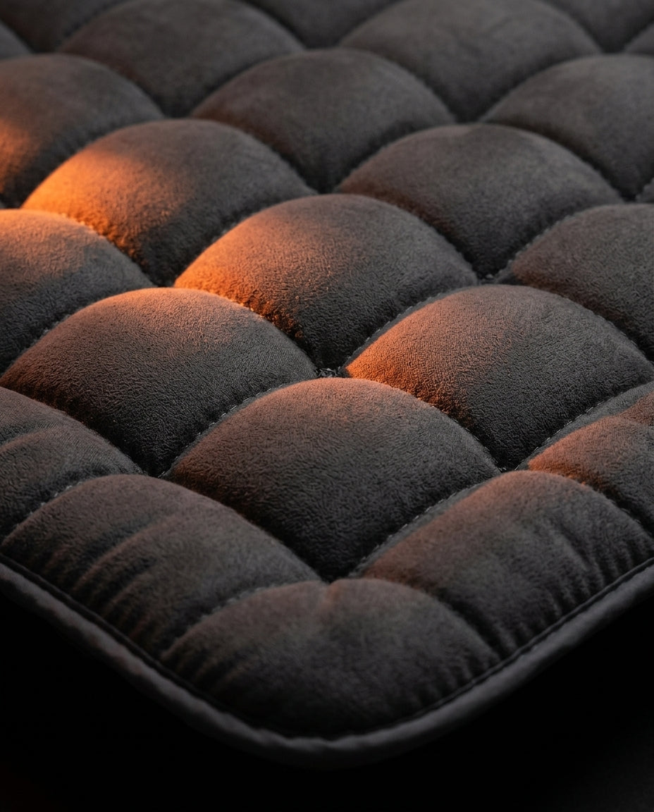 Macro of the plush quilted tufting and stitched channels of the mattress