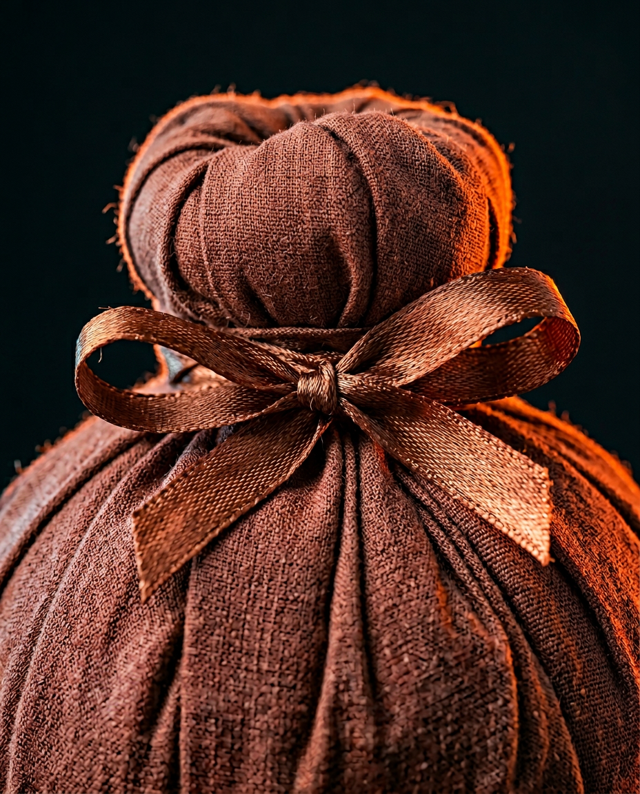 Macro of the satin ribbon bow knotting the herbal compress handle
