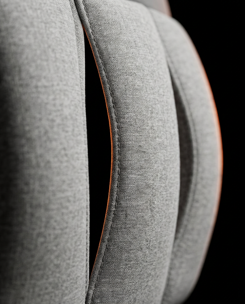 Macro of the segmented contour panels on the grey lumbar support cushion