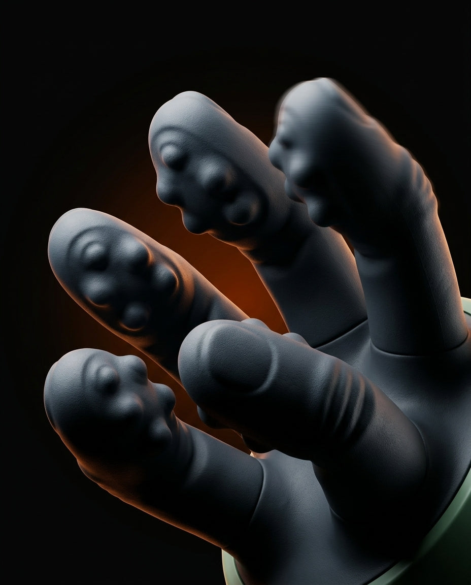 Macro close-up of the textured silicone massage fingers on the massager