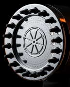 Macro of the shower head's spray face with silicone nozzle ring