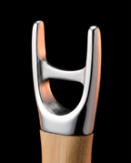 Macro of the polished stainless steel Y-fork head of the muscle scraper