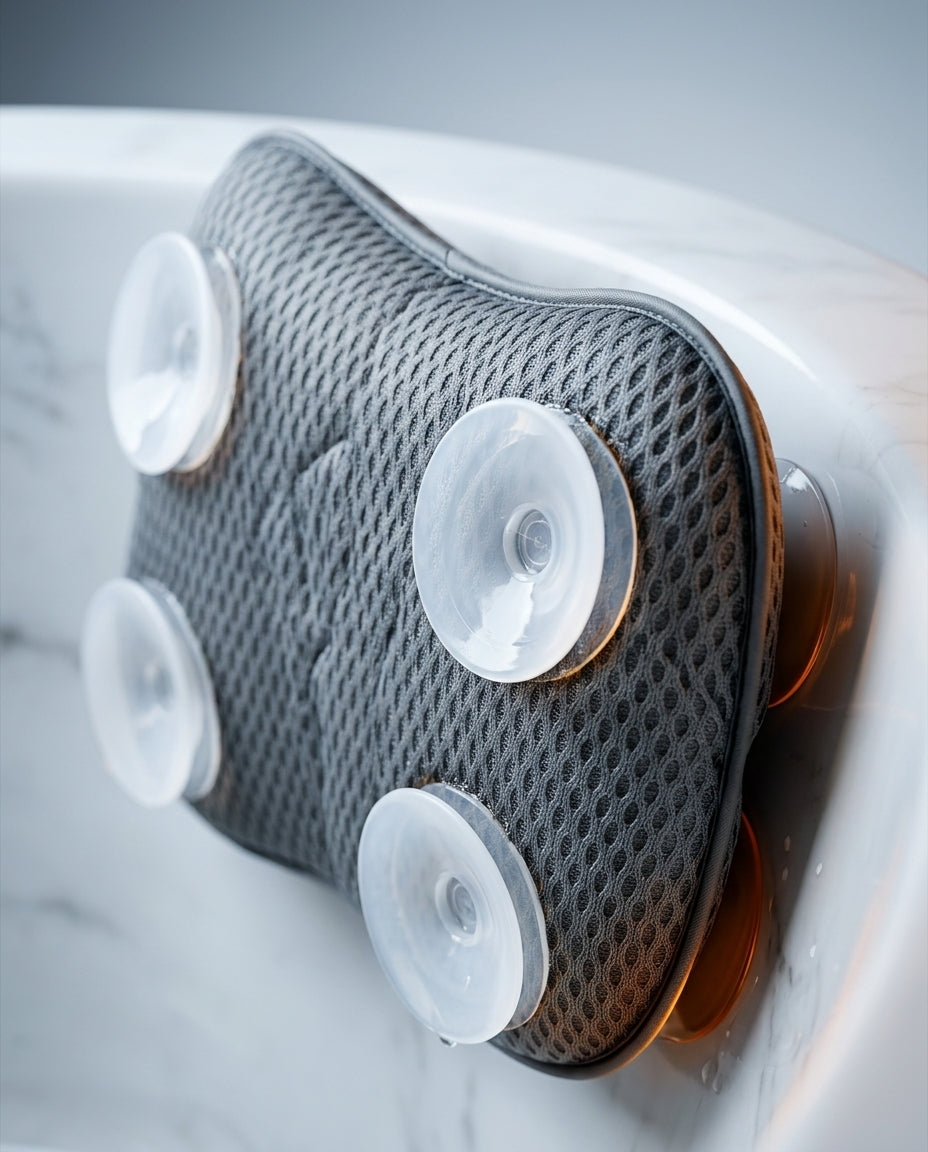 Close-up of the silicone suction cups gripping a white tub edge