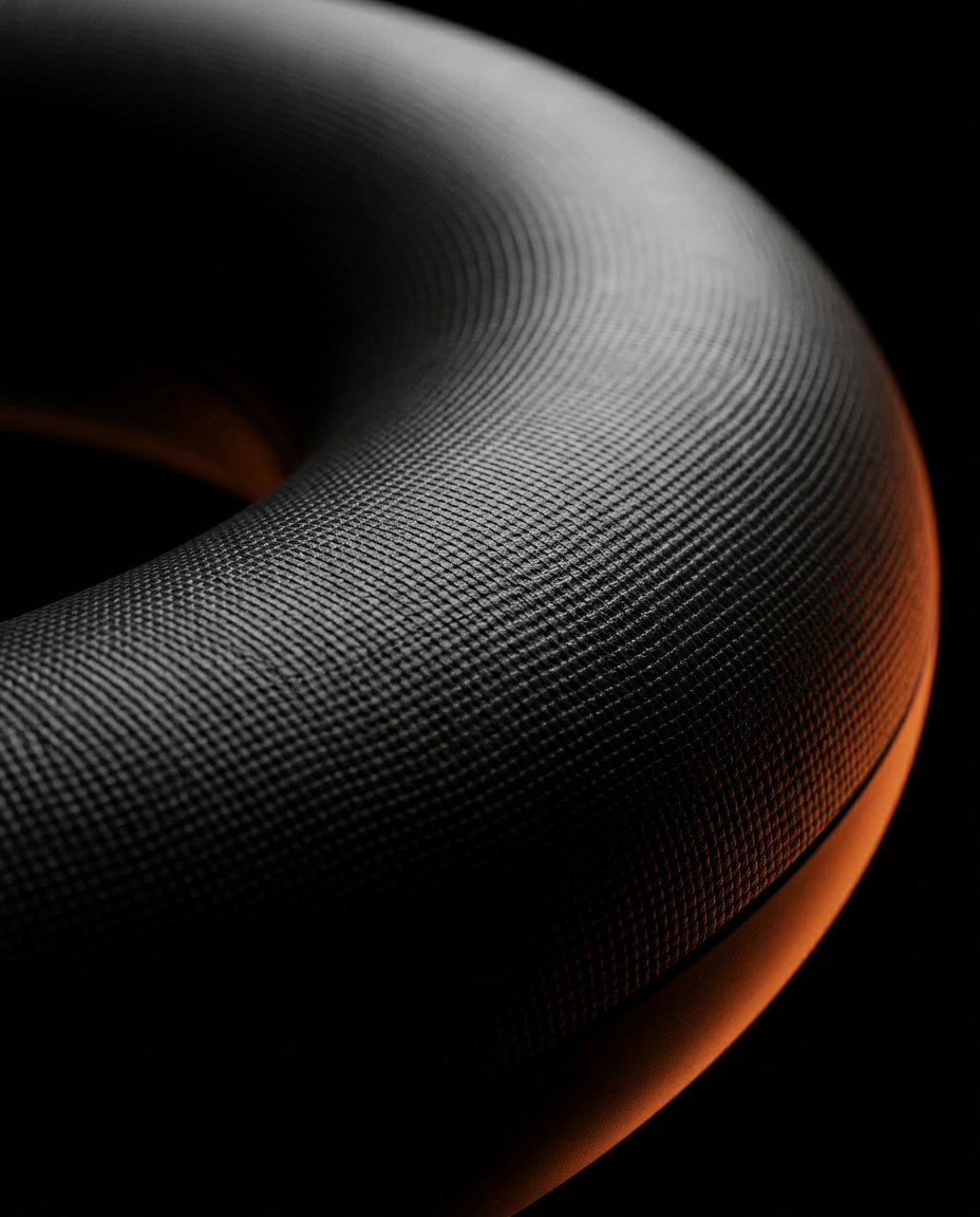Macro of the textured non-slip surface of the stability ring with orange rim light
