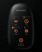 Macro of the hand massager's touchscreen with heat, time and mode controls