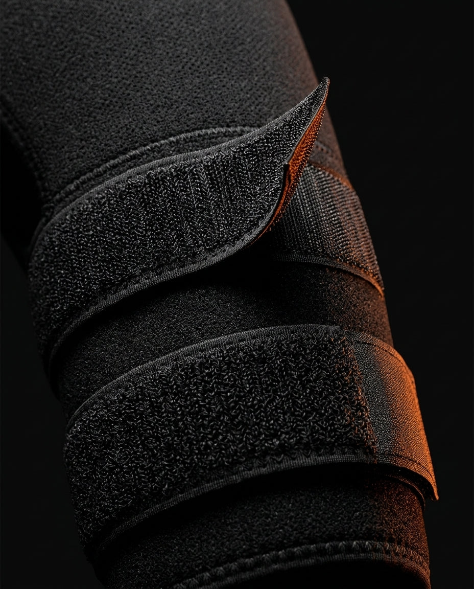 Macro of the adjustable hook-and-loop closure straps on the hip wrap
