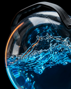 Macro of blue water splashing and shifting inside the clear stability ball