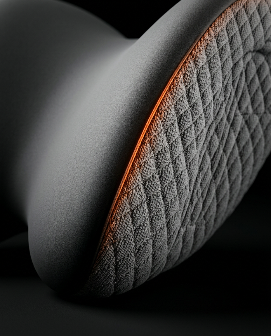Close-up of the quilted breathable air-mesh side panel on the neck cushion