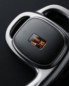 Close-up of the chrome handle and OLED speed display reading speed 30