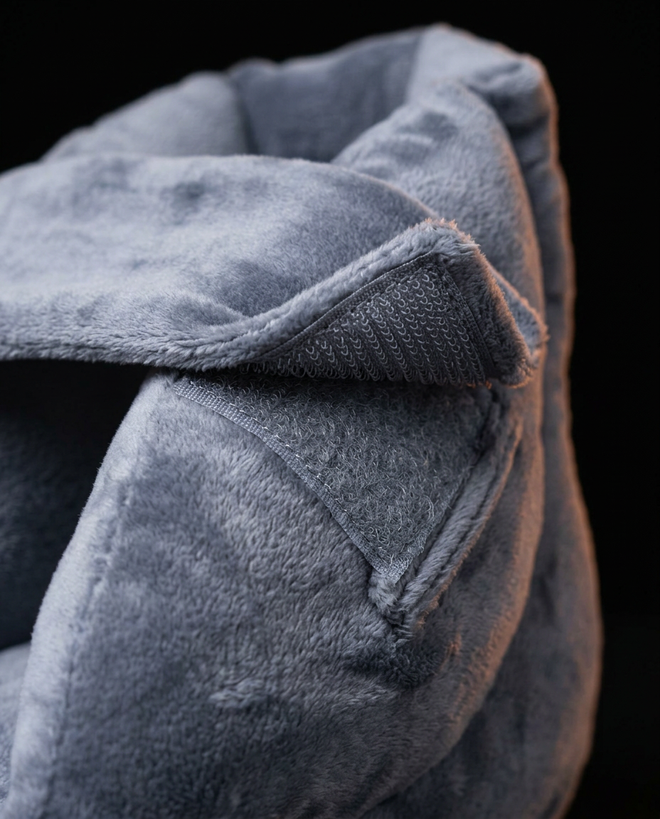 Macro of the wrap-around closure flap and stitched seam of the heel cushion