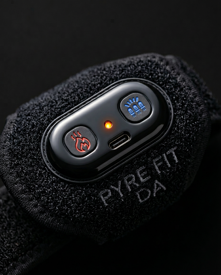 Close-up of the wrist strap control module with USB-C port and buttons