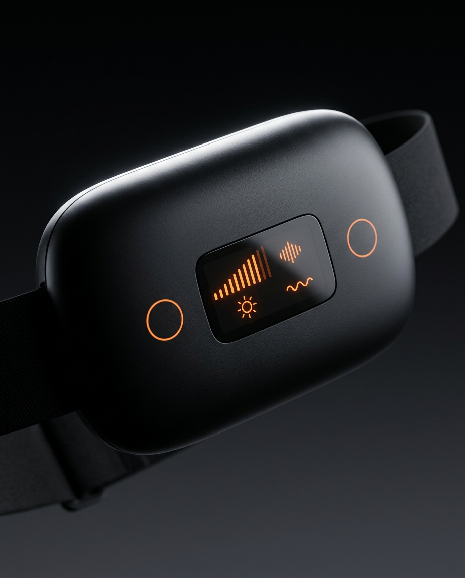 Macro of the belt's orange control screen for heat and vibration