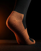 Close-up of the copper-infused reinforced heel and arch of the sock