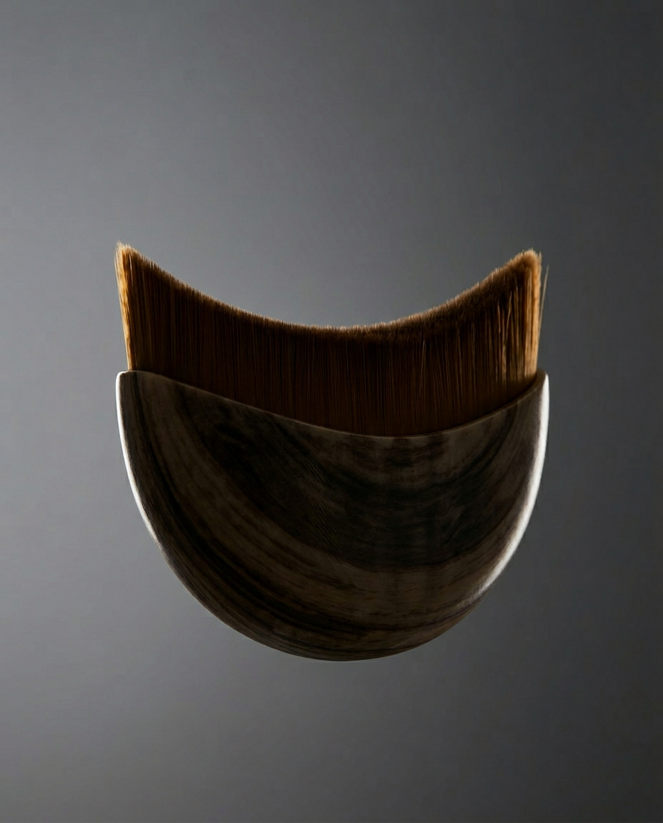 Side silhouette of the curved facial comb against a grey backdrop