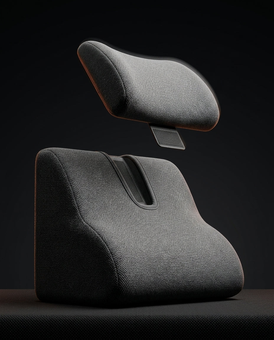Detachable cervical headrest floating above the wedge cushion base