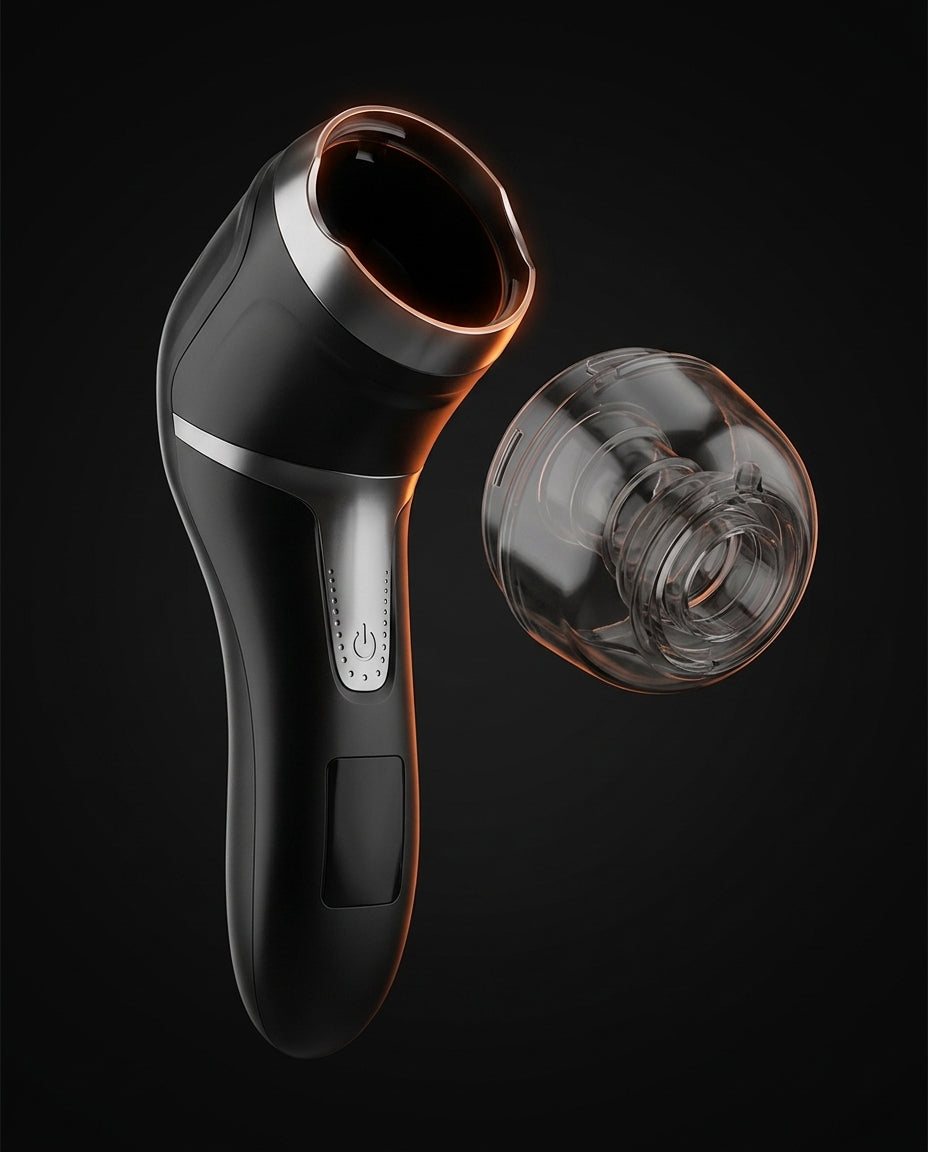 Foot file with clear dust collection chamber detached against black background