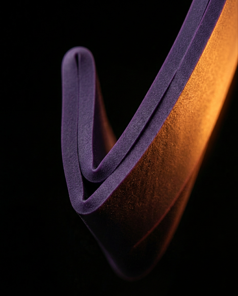 Close-up of the smooth double-folded reinforced edge of a purple band