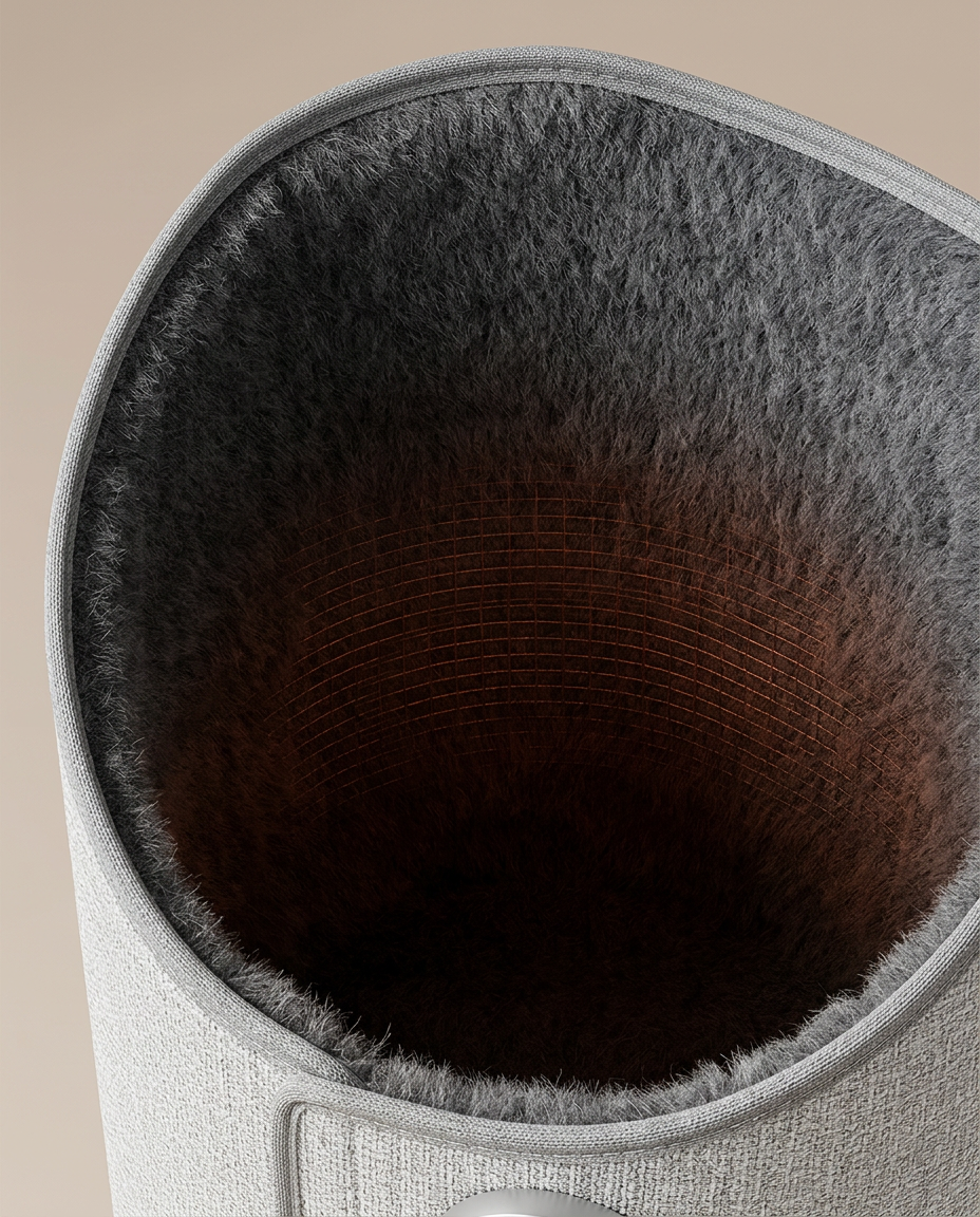 Close-up of the soft dark felt interior lining of the leg warmer