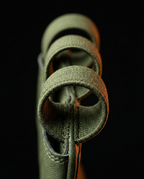 Macro of the three stitched fabric finger loops on the green grip pad