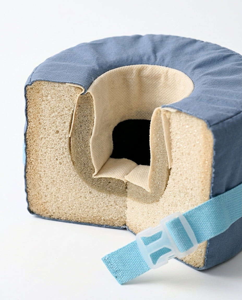 Cutaway of the ankle cushion revealing its high-density foam core inside