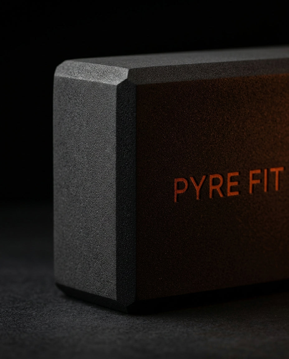 Macro of the matte EVA foam texture and beveled edge of the yoga block