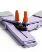Macro of the central folding hinge on the purple pilates board