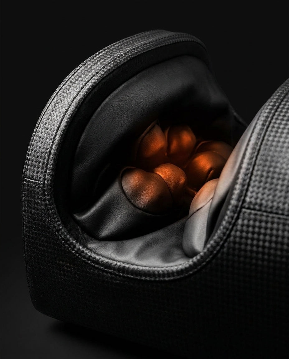 Inside the foot cavity showing the heated rolling massage nodes