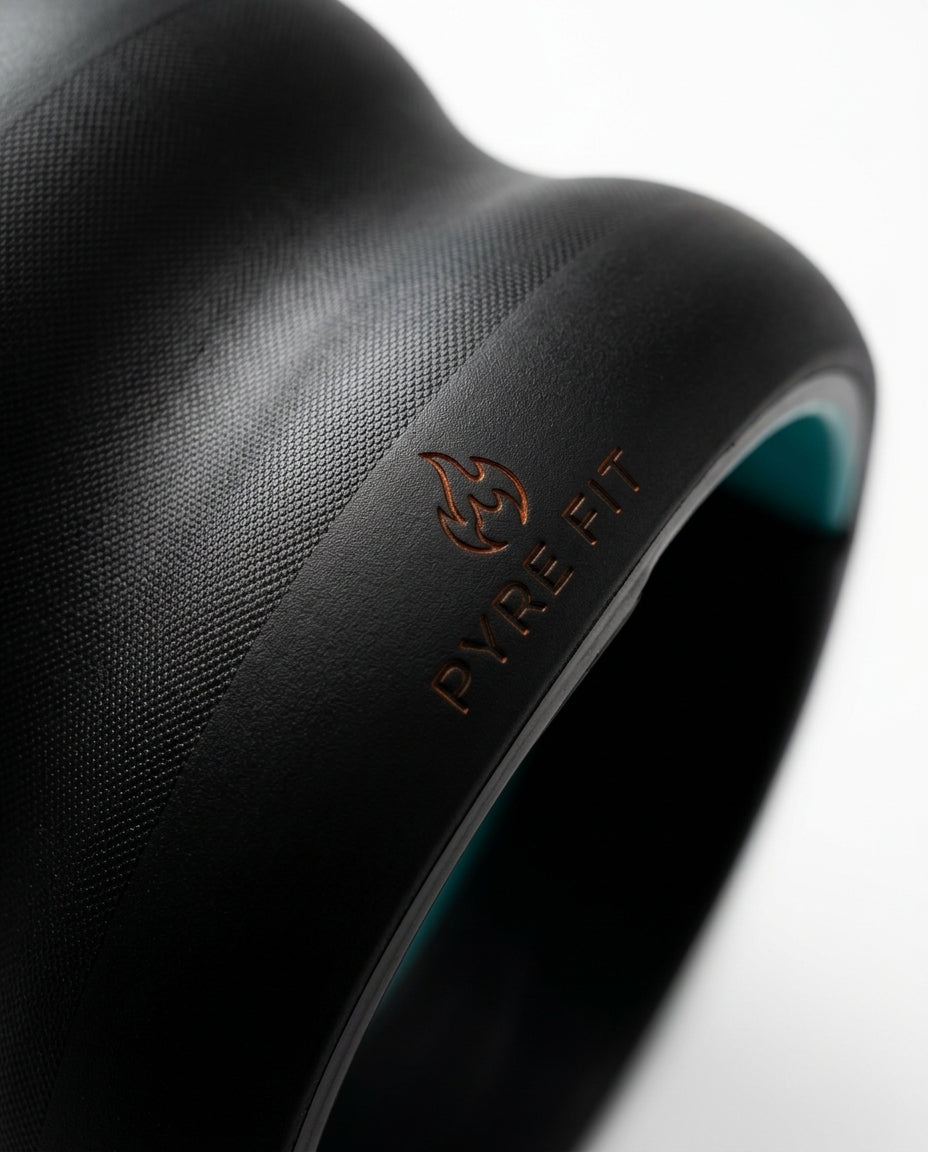 Close-up of the textured grip surface with the embossed Pyre Fit logo