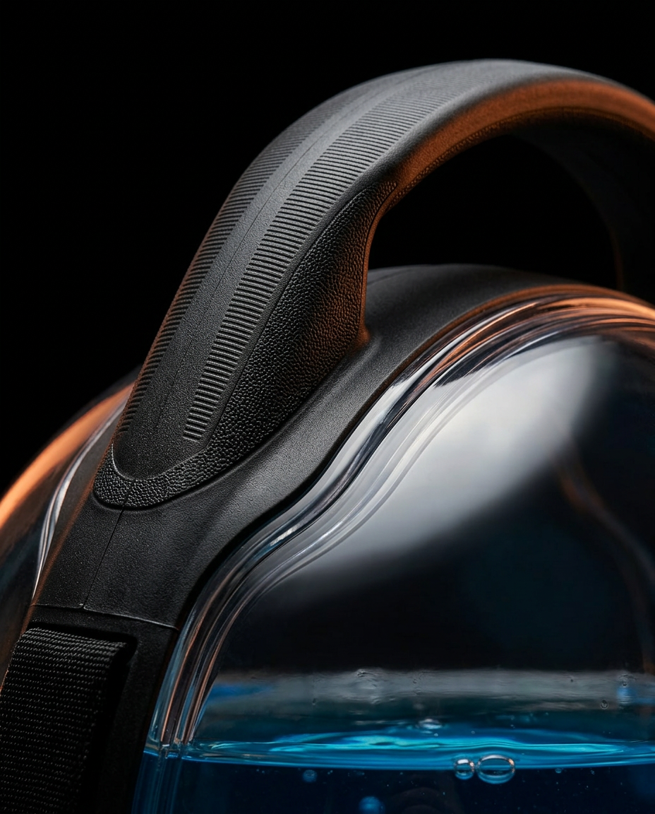 Close-up of the non-slip textured handle grip on the water stability ball