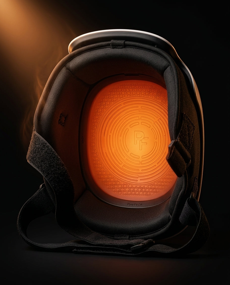 Inside of the knee massager glowing orange showing the heating element pad