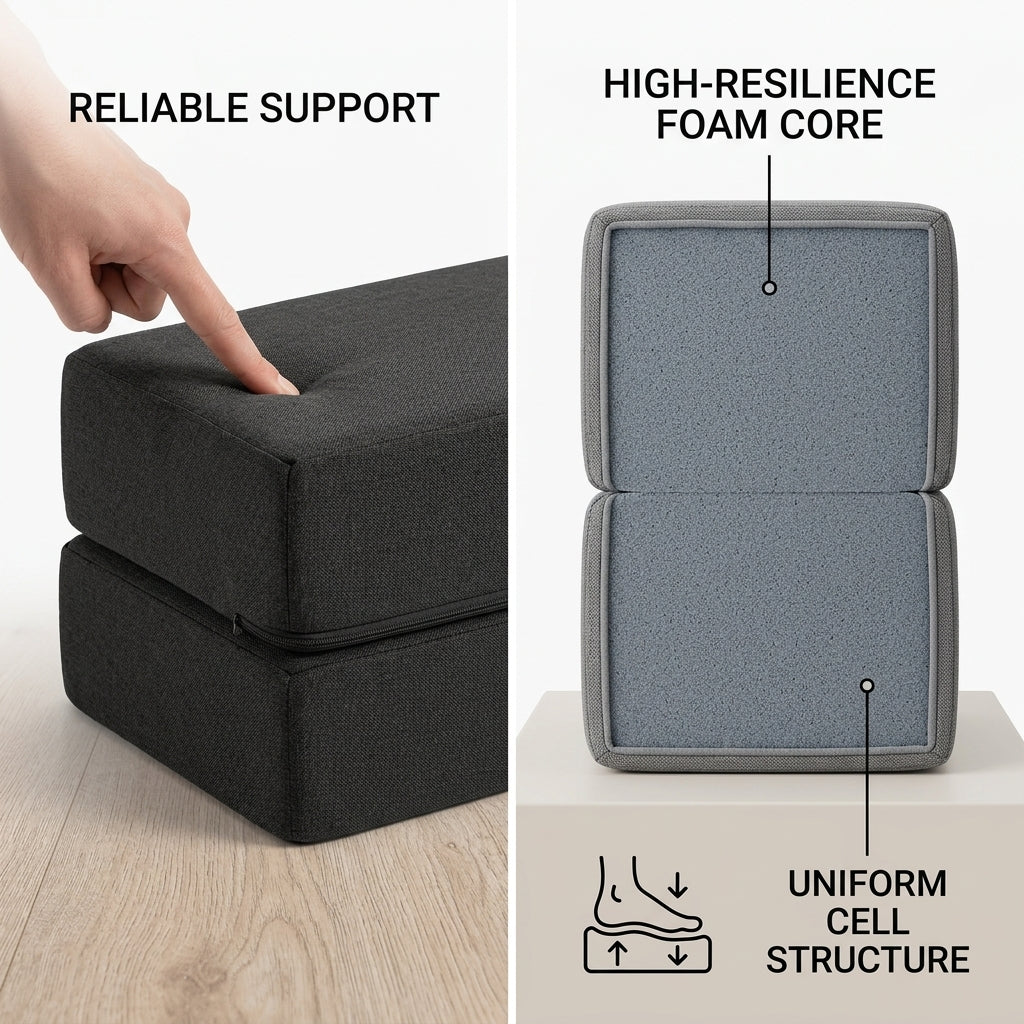 Infographic showing the high-resilience foam core inside the foot rest