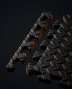 Close-up of two foam mat tiles fitting together at their puzzle edges